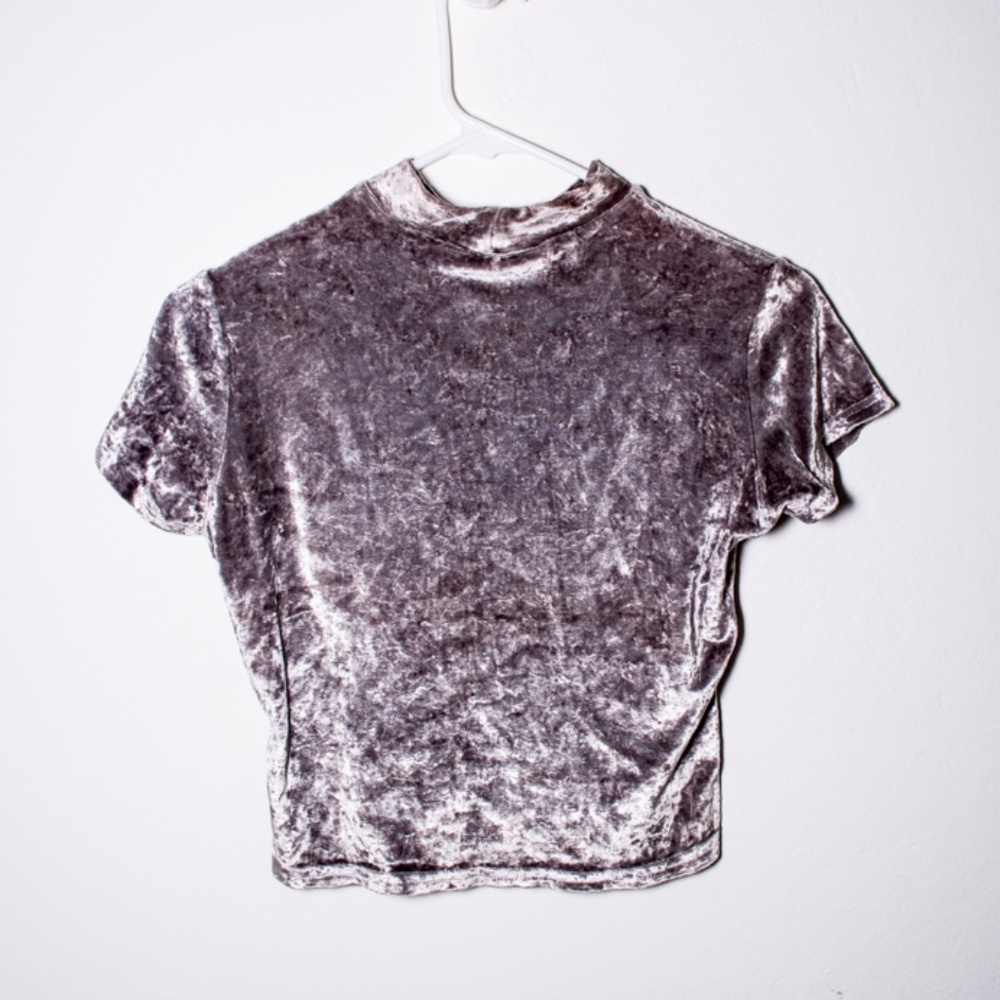 Cropped Silver Mock Neck Top